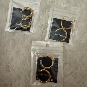 Amazon Gold Hoop Earrings Set of 3 - Twisted & Smooth Styles